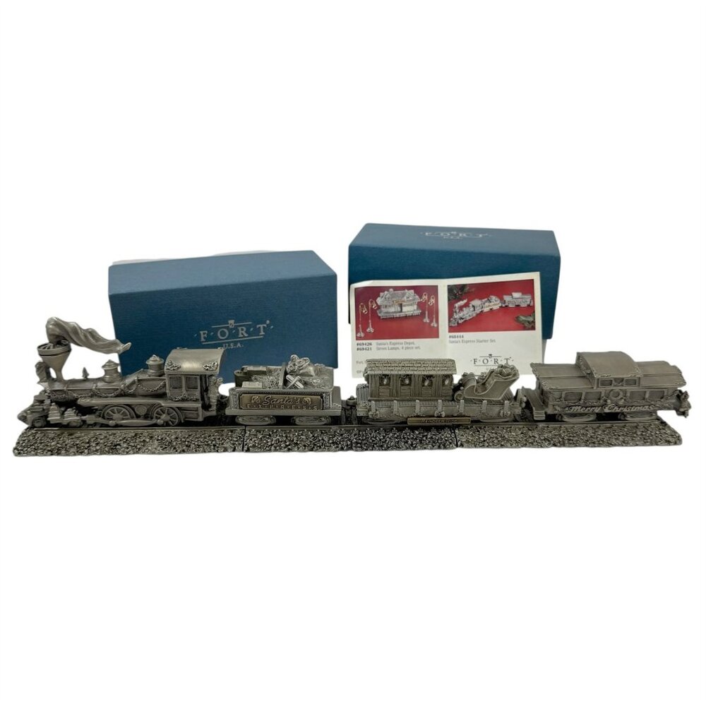 FORT Pewter Santas Express Train Starter Set Reindeer Ride Tracks Vintage 1993
